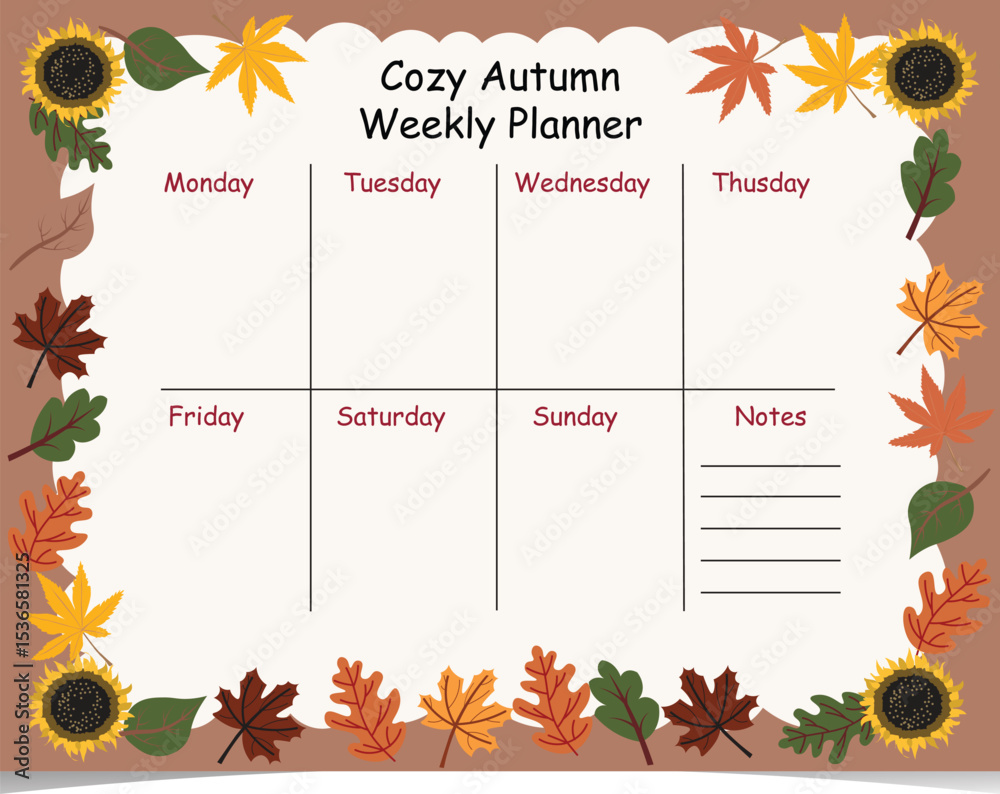 Fototapeta premium Cozy Autumn Weekly planner