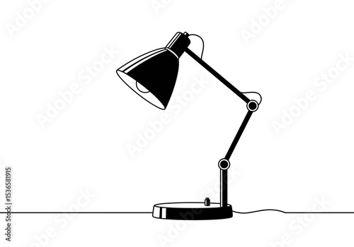 Table lamp with adjustable arm in minimalist black and white design  