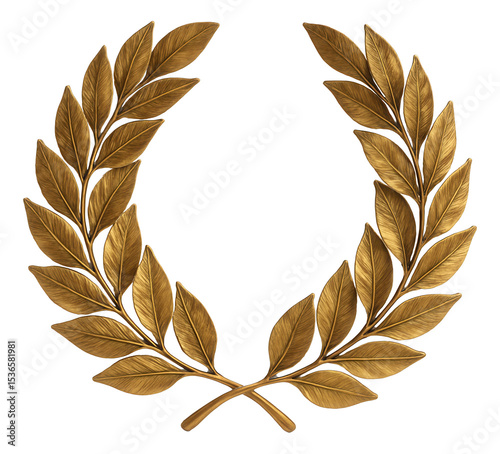 Elegant golden laurel wreath with detailed leaves forming a symmetrical circular pattern on transparent background.