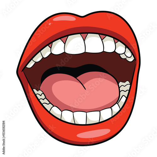A Stylized Cartoon Illustration of an Open Mouth with Red Lips