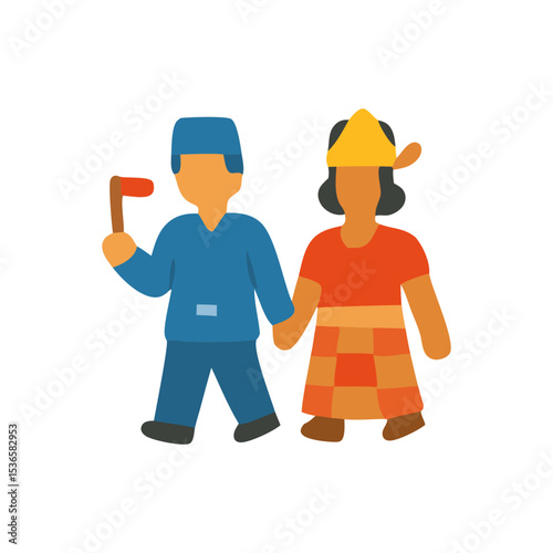 An icon of a boy and girl wearing traditional Indonesian clothing, representing cultural heritage, national identity, and the unity of diverse ethnic groups during Independence Day celebrations.