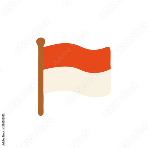 A waving Indonesian red-and-white flag icon symbolizing national pride and independence. Ideal for Independence Day designs, posters, and educational materials.