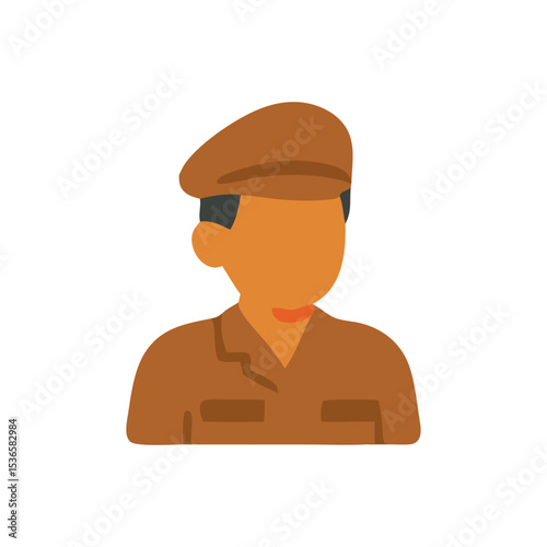 A flat icon of a military officer representing the Indonesian military’s role in achieving and defending independence. Suitable for patriotic and historical themes.