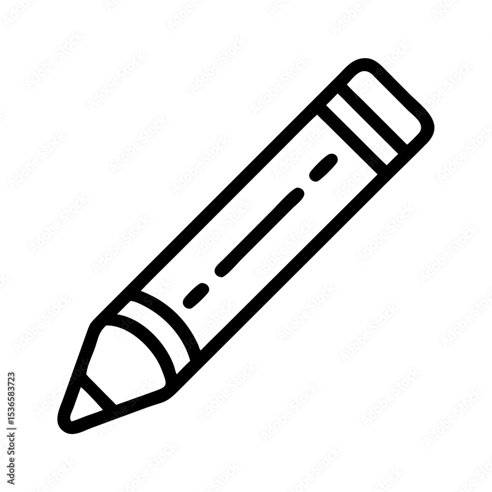Fototapeta premium Simple black line drawing of a pencil on white background 