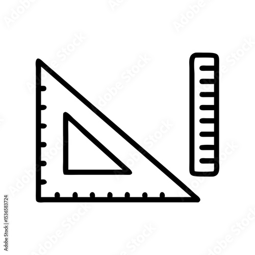 Triangle ruler and straight ruler in minimalist line art style  