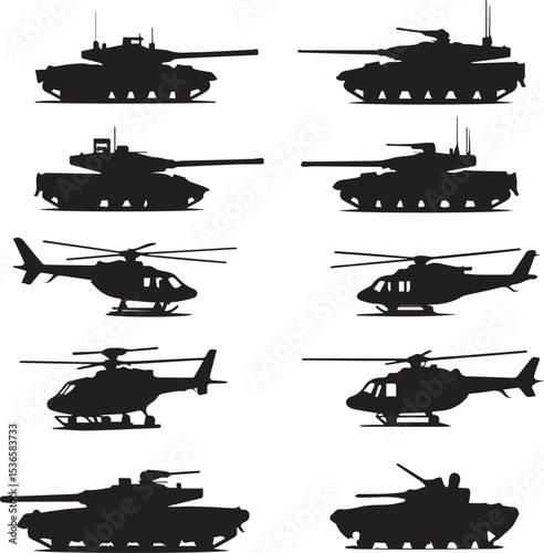 Military Tanks and Helicopters against