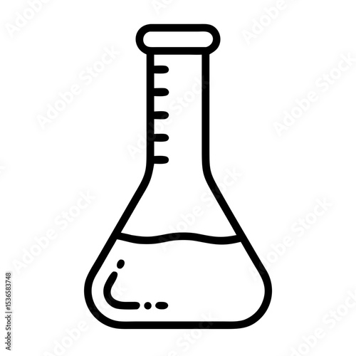 Laboratory flask filled with liquid in simple line drawing style  