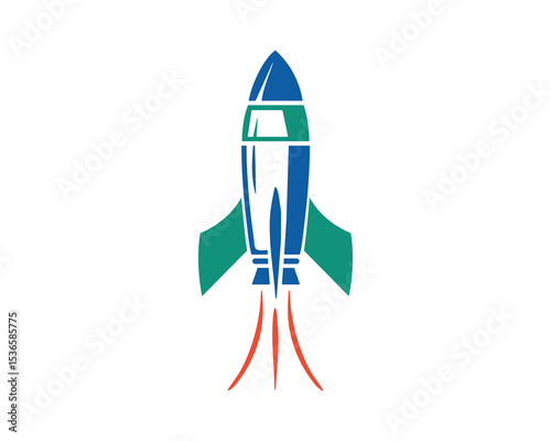 Vector illustration of a rocket ship launching with flames, perfect for space designs.