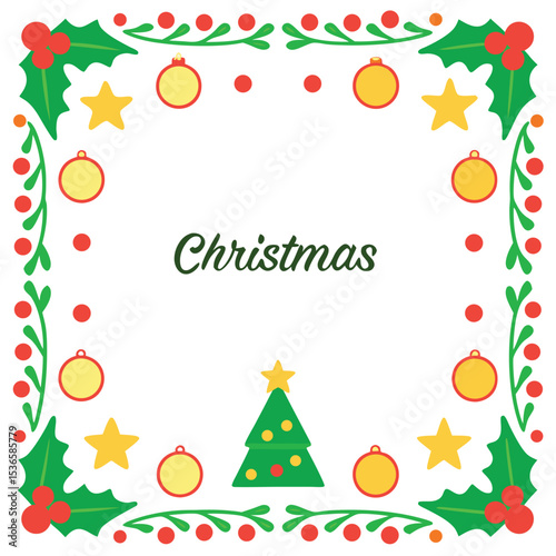 Festive christmas design with seasonal decorations holiday elements green tree and gold ornaments