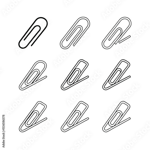 Paperclip Icons Collection of Nine Line Art Paper Clip Designs for Web and Print