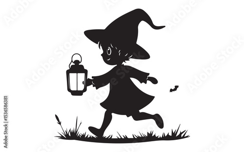 halloween witch with a broom