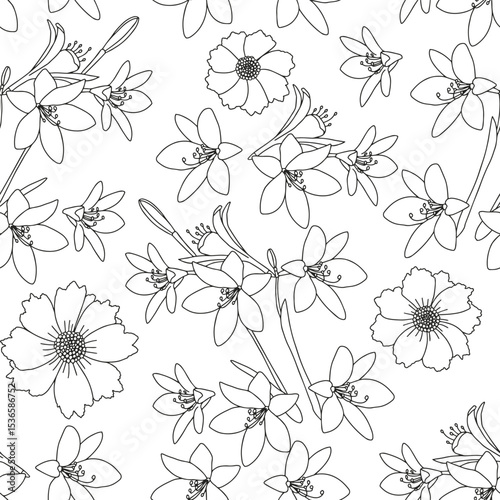 Flower meadow. Coloring page for adults and children.
