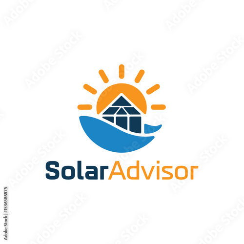 Clean Solar Energy Logo with Sun and Panels, Sustainable Power Icon for Solar Energy Branding