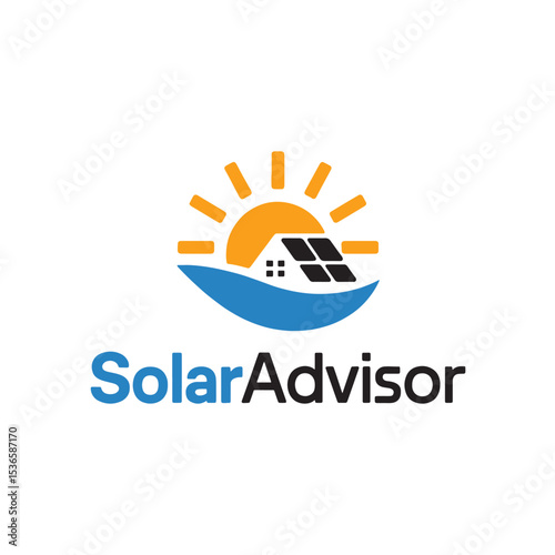 Clean Solar Energy Logo with Sun and Panels, Sustainable Power Icon for Solar Energy Branding
