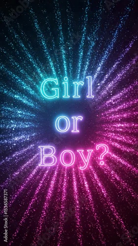 Neon girl or boy gender reveal background with sparkling effects  
