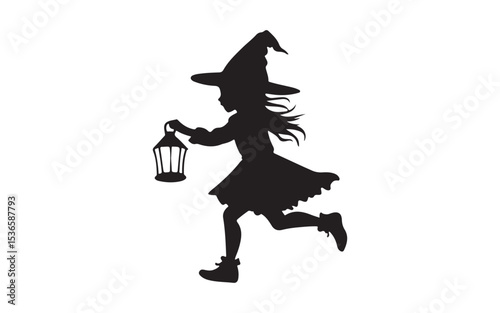 halloween witch with broom