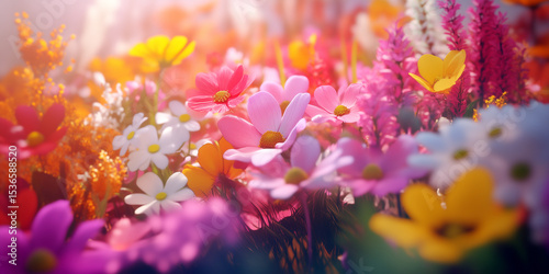 Beautiful a Vibrant and Lush Collection of Wildflowers in Various Colors, Including Pink, Yellow, Orange, and White