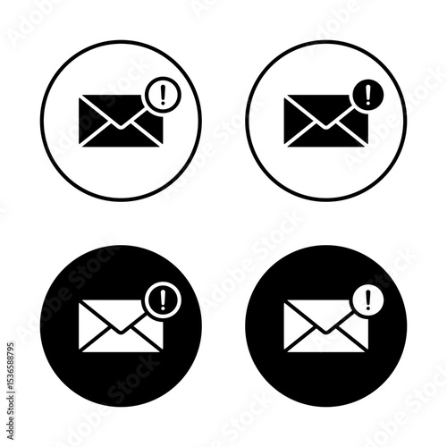 Error message icon on black circle. Warning email sign symbol