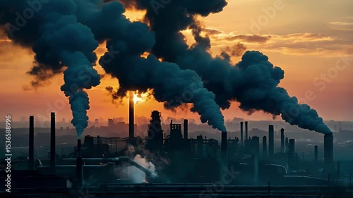 Industrial pollution at sunset