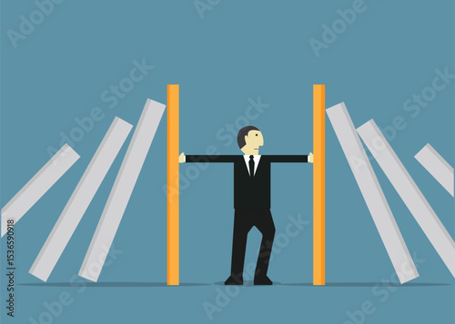 Stopping domino effect. Failure Business. stock illustration. 