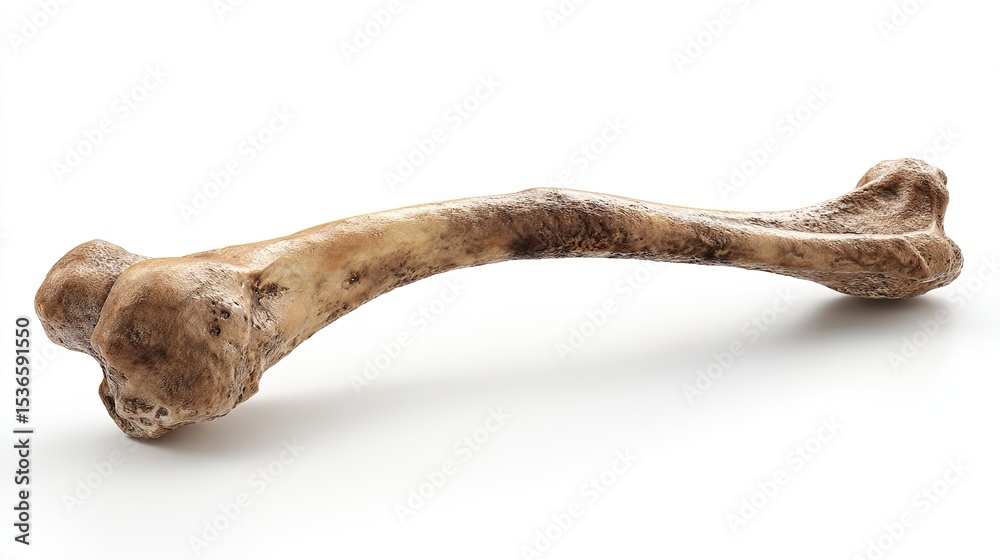 Realistic 3D anatomical rendering of isolated human fibula bone in bent leg context, showcasing structural detail and curvature for medical and educational use