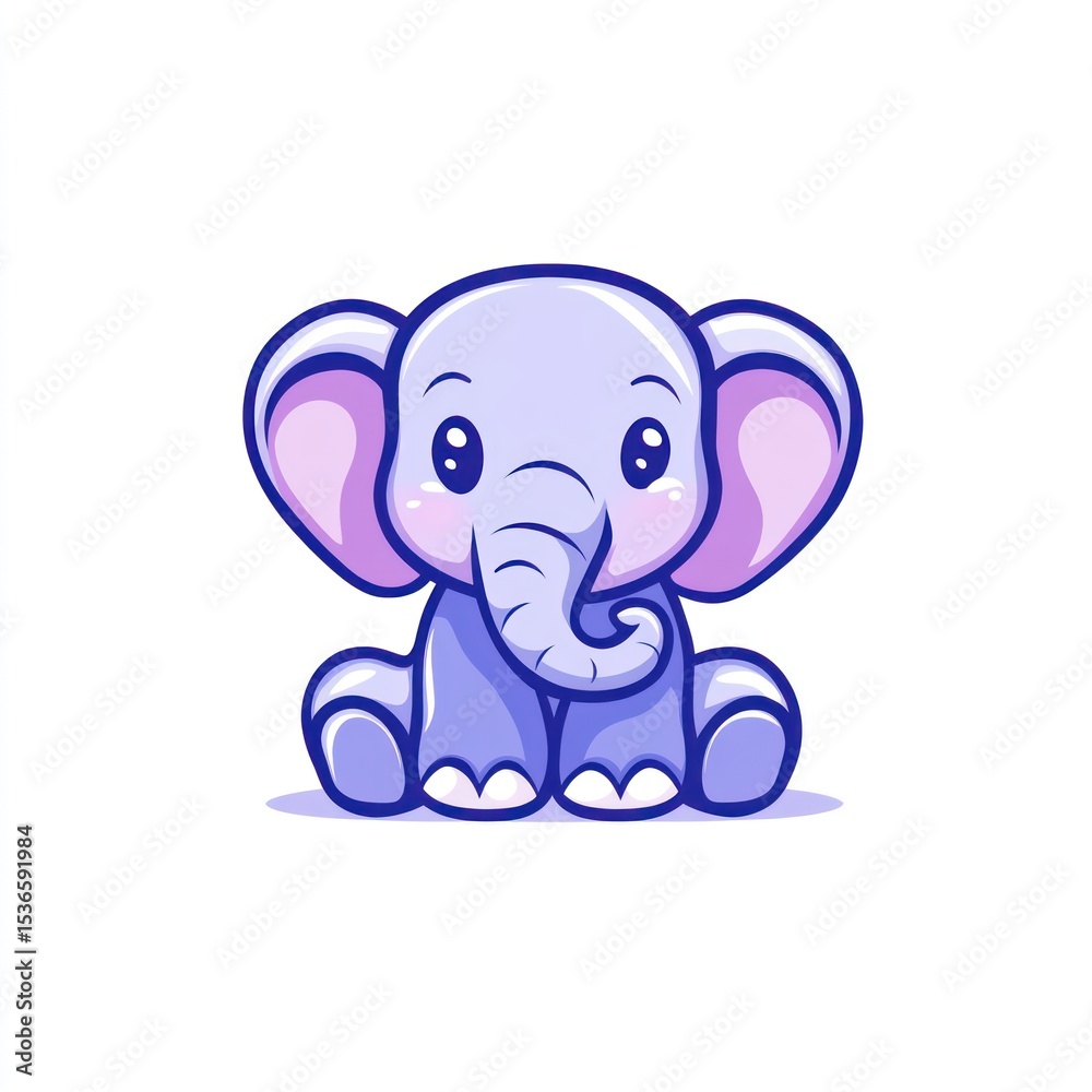 Fototapeta premium Adorable cartoon elephant with wide eyes and large ears sits playfully