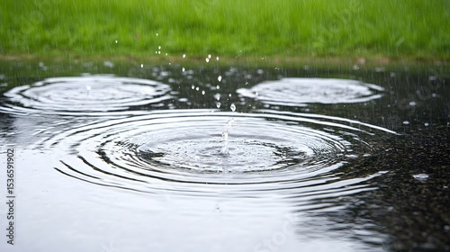 Rain Drops Falling in Puddle, Nature Water Ripples