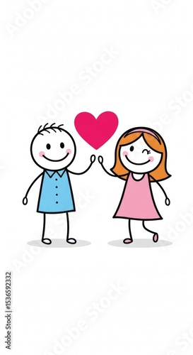 Cartoon stick figures holding a pink heart, symbolizing love and togetherness