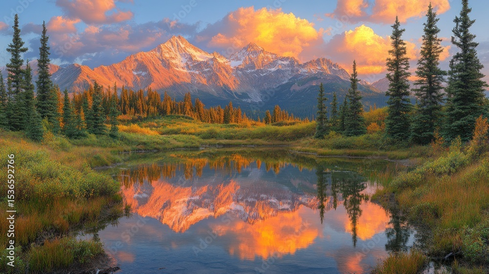 Fototapeta premium Mountain lake at golden hour