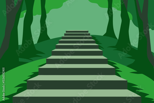 Conceptual 3D rendering of a grand carpeted staircase leading up to a door in the sky, symbolizing the way to success and achievement