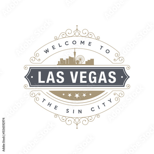 Fun vector retro design of Las Vegas city silhouette suitable for stickers or prints