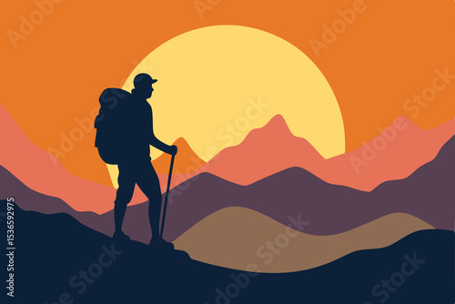 Silhouette of a man on a mountain at sunset, evoking freedom and adventure
