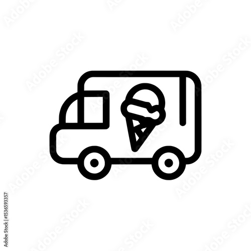 ice cream truck vector , a simple outlined icon of an ice cream truck on a white background