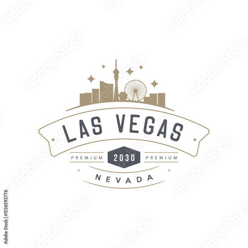 Fun vector retro design of Las Vegas city silhouette suitable for stickers or prints