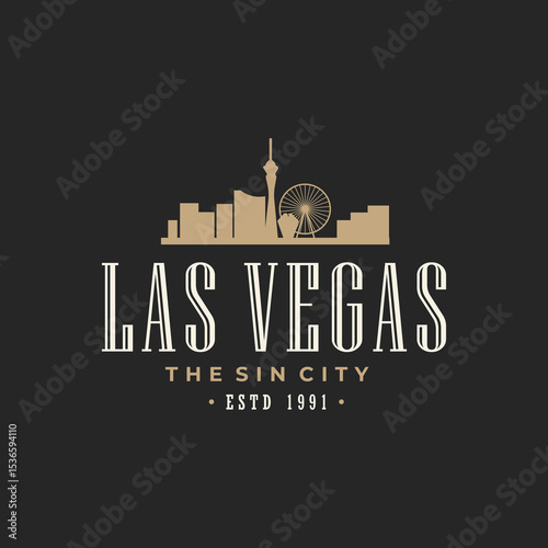 Fun vector retro design of Las Vegas city silhouette suitable for stickers or prints