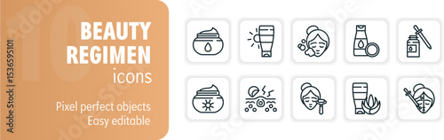 Skincare routine steps icons featuring moisturizing, cleansing and treating
