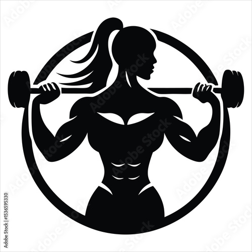 Fitness exercise silhouette, Gym weightlifting silhouette isolated on white background, Silhouette of Woman Lifting Barbell, Weight Training, Fitness Girl Lifting Heavy Barbell Vector Illustration