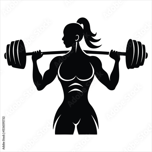 Fitness exercise silhouette, Gym weightlifting silhouette isolated on white background, Silhouette of Woman Lifting Barbell, Weight Training, Fitness Girl Lifting Heavy Barbell Vector Illustration