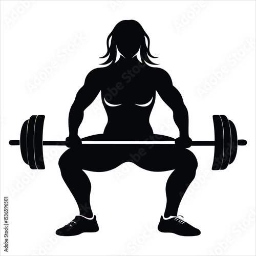 Fitness exercise silhouette, Gym weightlifting silhouette isolated on white background, Silhouette of Woman Lifting Barbell, Weight Training, Fitness Girl Lifting Heavy Barbell Vector Illustration