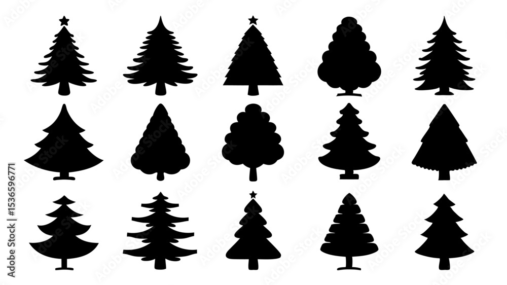 Fototapeta premium set of xmas tree silhouette vector on tranparent background