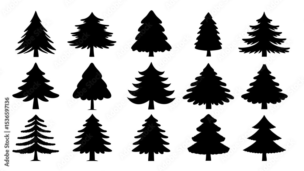 Obraz premium set of xmas tree silhouette vector on tranparent background