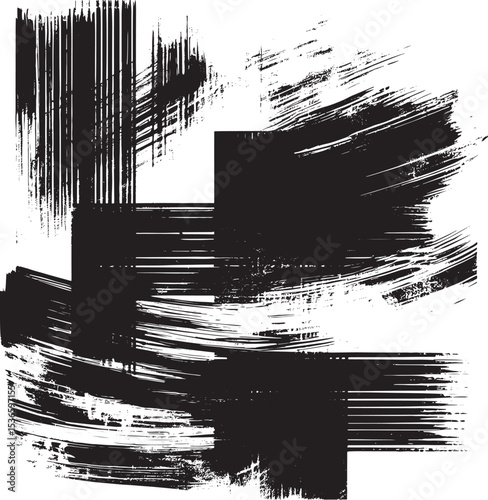  Artistic composition featuring bold black and white brushstrokes intersecting dynamically on a neutral beige background, evoking a sense of movement, energy, and creativity