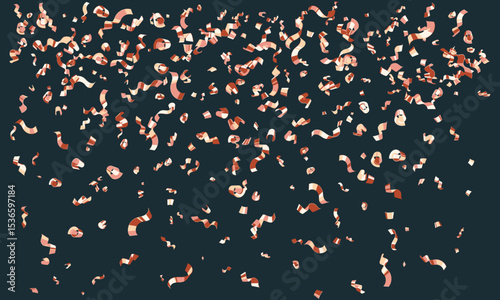 Rose gold confetti bursts across a deep teal background, celebrating success, joy, and festivity.