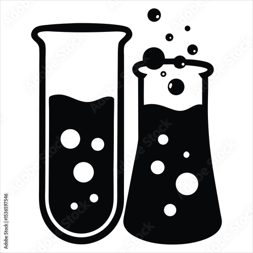 Flask with Blue Liquid silhouette, Flask icon vector illustration, laboratory flask silhouette line art vector illustration, test tube lab silhouette vector art illustration