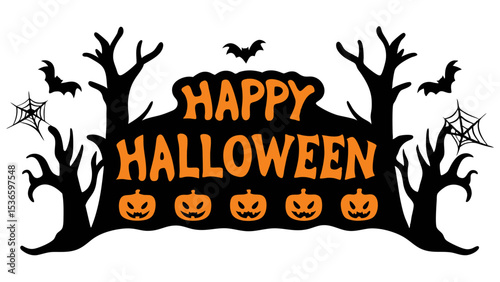 Happy Halloween typography with flying bats vector.