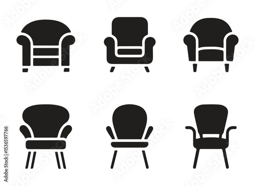 Set of black chairs icon vector