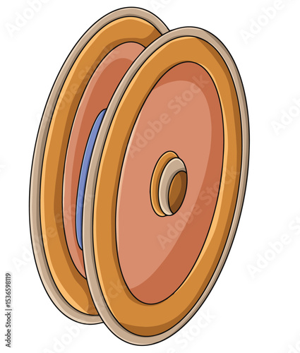 Cute cartoon hand drawn vector wooden pulley clipart.
