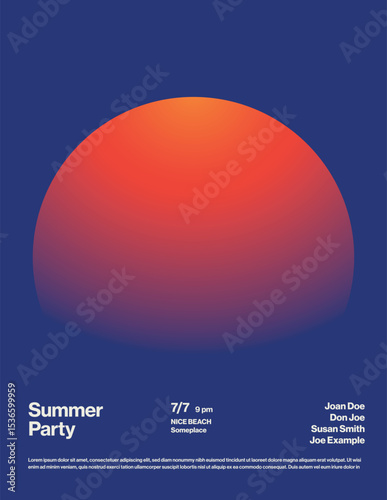 Summer Party Poster Template with Abstract Gradient Sunset. Printable eps10 vector file