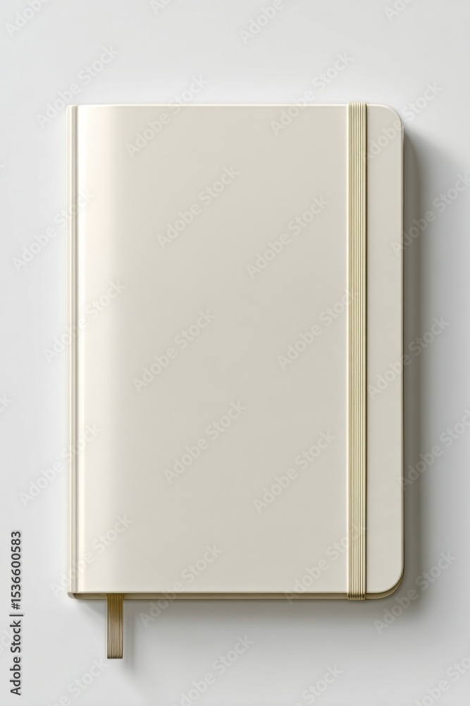Closed Beige Notebook With Gold Elastic Band on White Background, Symbolizing Organization and Productivity in Business Planning and Creative Writing : Generative AI Closed Beige Notebook With Gold Elastic Band on White Background, Symbolizing Organization and Productivity in Business Planning and Creative Writing : Generative AI