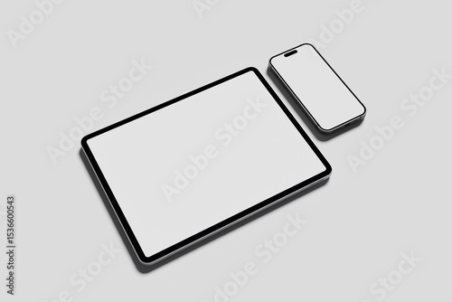 Blank tablet and smartphone screen for mockup - 3D Illustration